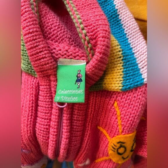 Colorful Pink Knit with embroidered details Kids Zippered Hooded Sweater - Picture 2 of 14